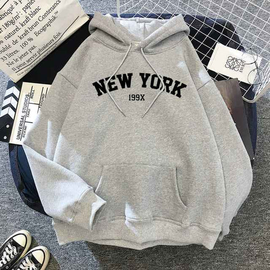 Women's Velvet Hoodies with New York Print for Autumn