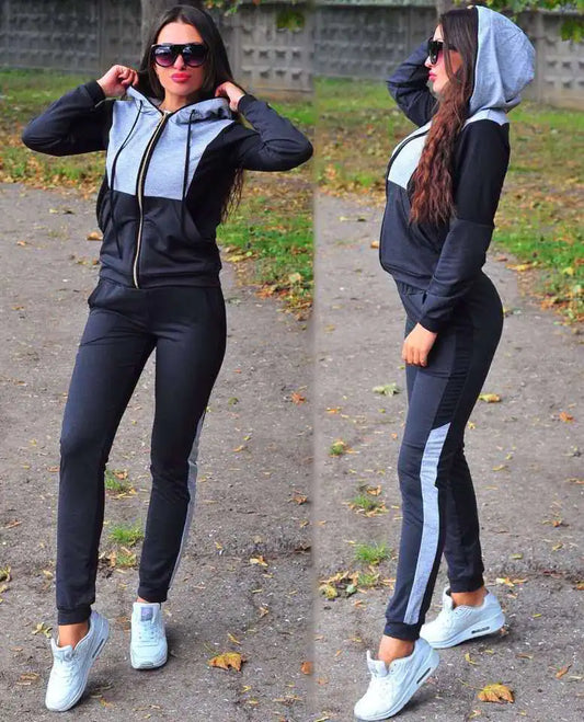 2025 Women's Color Block Hooded Knit Tracksuit Set