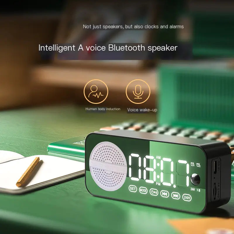 Smart AI Bluetooth Speaker with Mirror Clock Design
