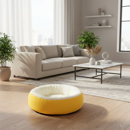 Bequemes, rundes, warmes Haustierbett aus Lammwolle