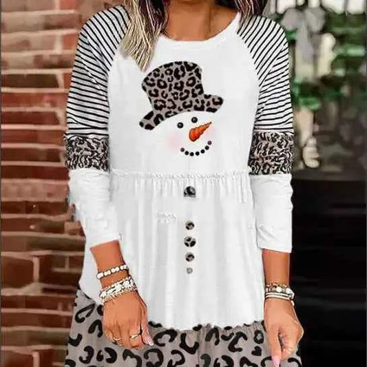 Christmas Print Long Sleeve Pullover Dress