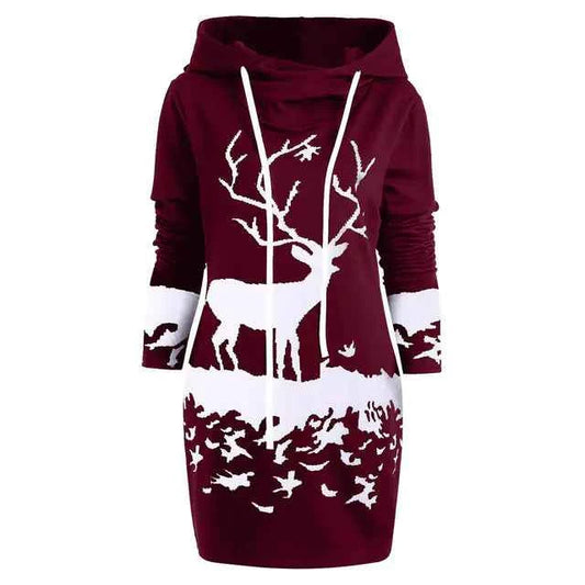 Reindeer Digital Print Christmas Hoodie Dress