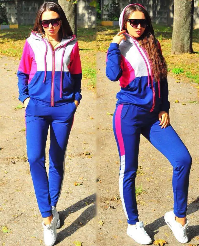 2025 Women's Color Block Hooded Knit Tracksuit Set
