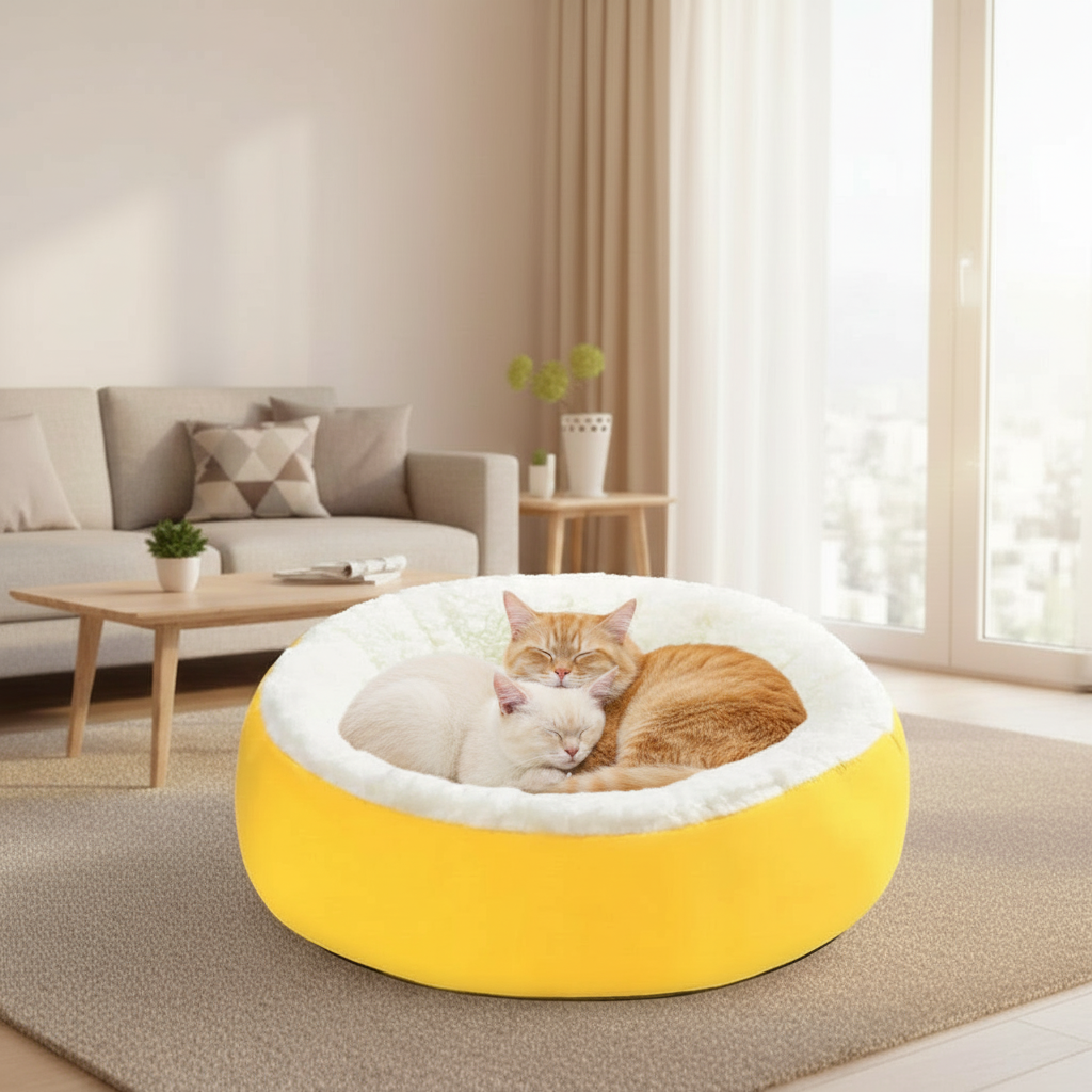 Kényelmes kerek báránygyapjú kisállatágy a legjobb melegségért