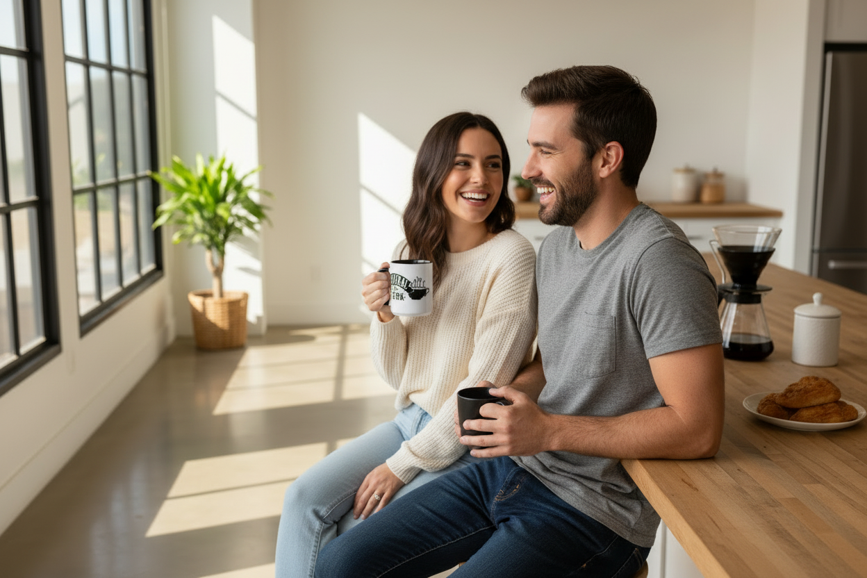 Fehér kerámia bögre színes belső