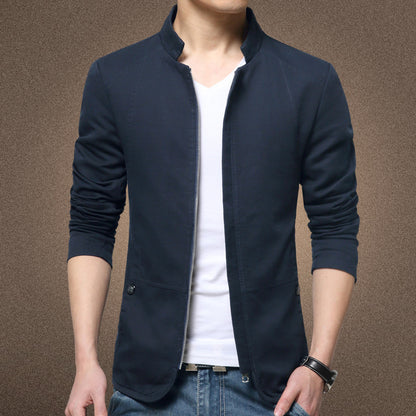 Men's Casual Slim Fit Cotton Jacket with Stand Collar