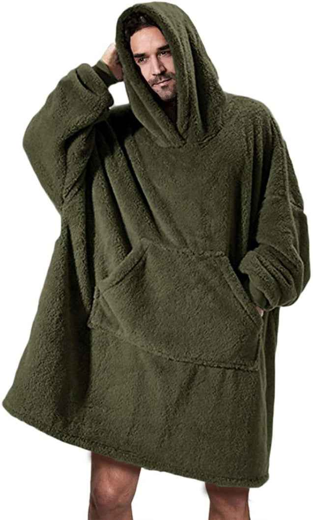 Comfortable Double-Sided Fleece Hoodie with Big Pocket