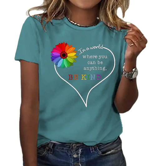 Summer Women's Short Sleeve T-shirt with Love Letter Print