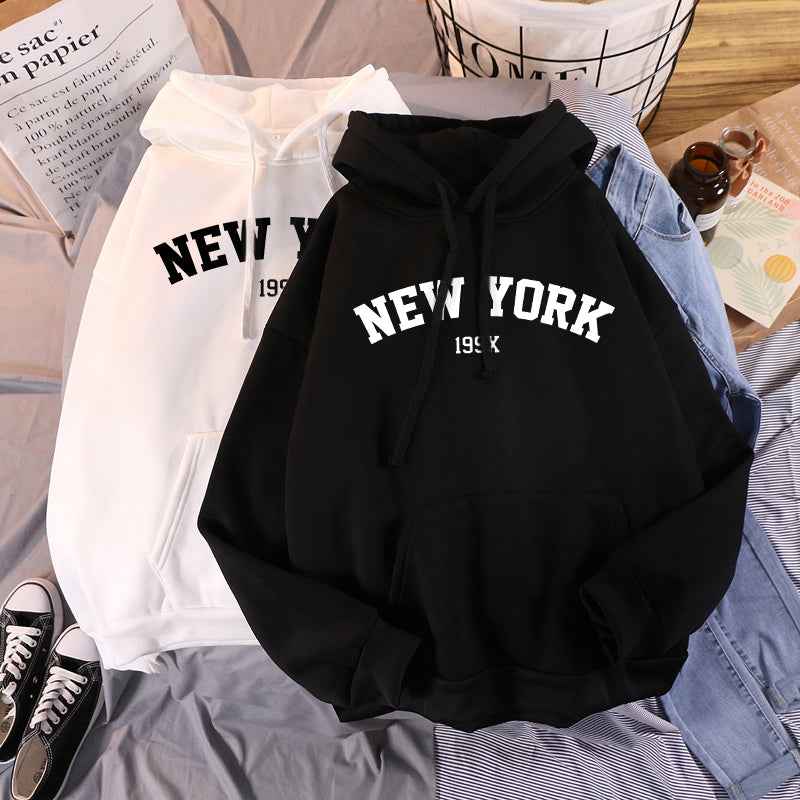 Women's Velvet Hoodies with New York Print for Autumn