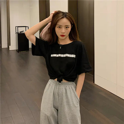 2025 Summer Women's Loose Cropped T-Shirt with Design