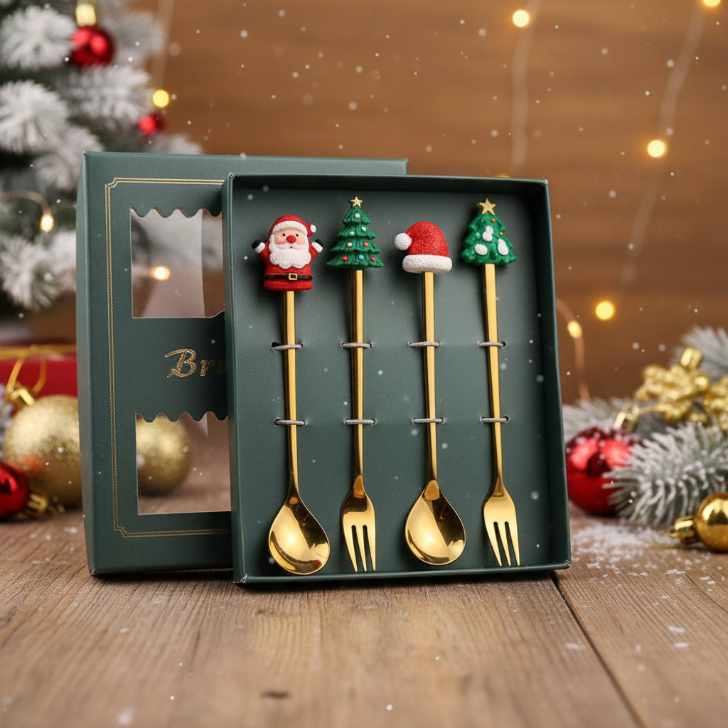 4pcs Christmas Cutlery Set - Forks & Spoons