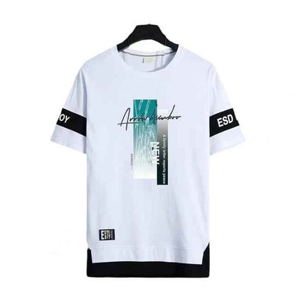 Men's Short Sleeve Printed Letter O-Neck Casual T-Shirt