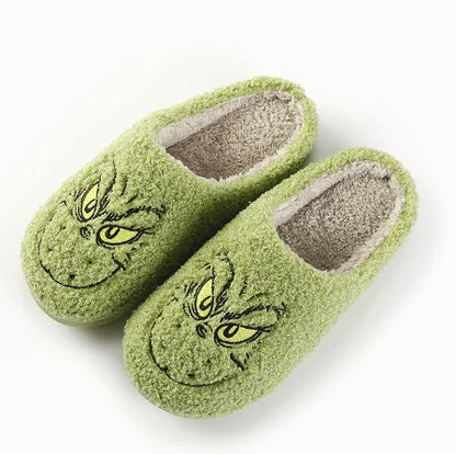 Cozy Grinch-Inspired Winter Cotton Slippers for Couples