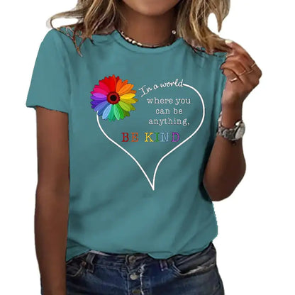 Summer Women's Short Sleeve T-shirt with Love Letter Print