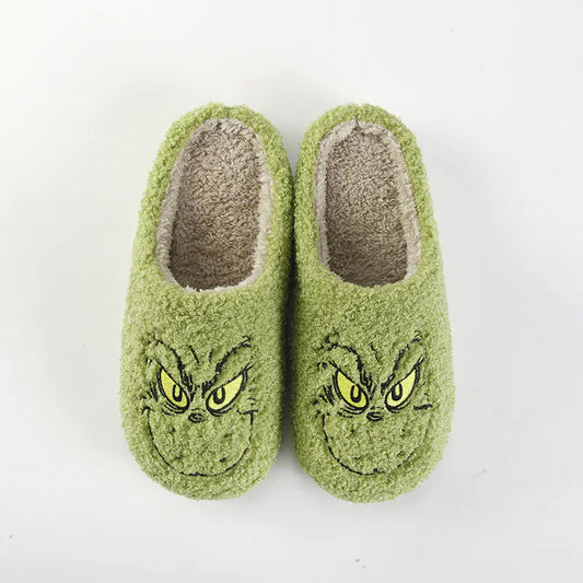 Cozy Grinch-Inspired Winter Cotton Slippers for Couples