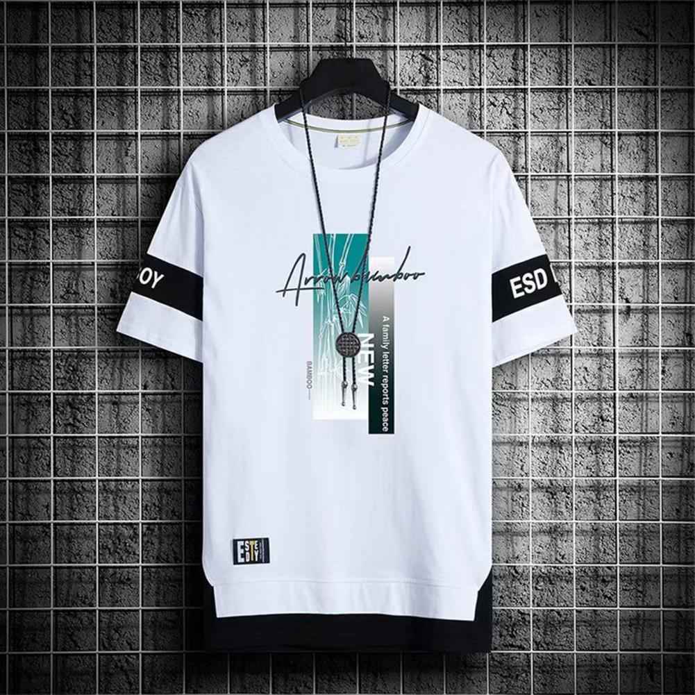 Men's Short Sleeve Printed Letter O-Neck Casual T-Shirt