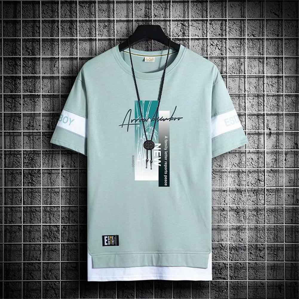 Men's Short Sleeve Printed Letter O-Neck Casual T-Shirt