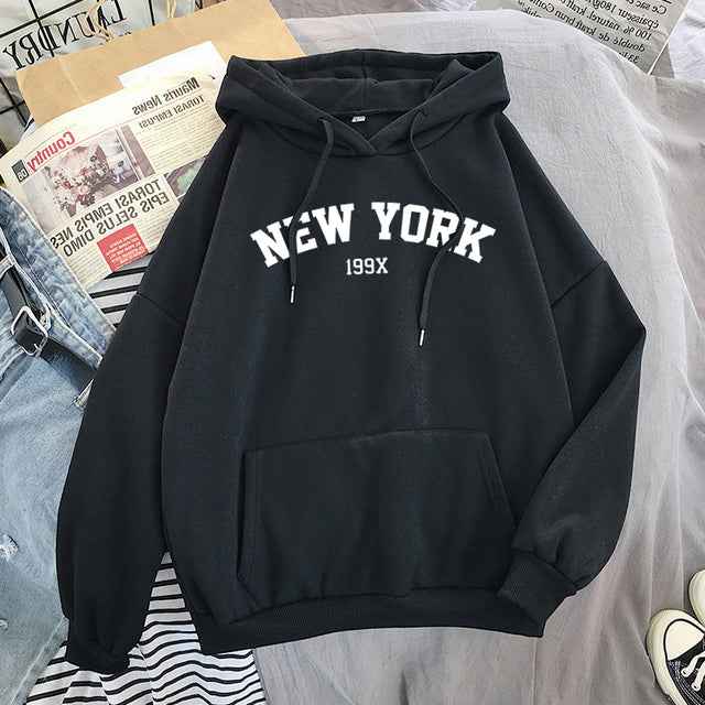 Women's Velvet Hoodies with New York Print for Autumn