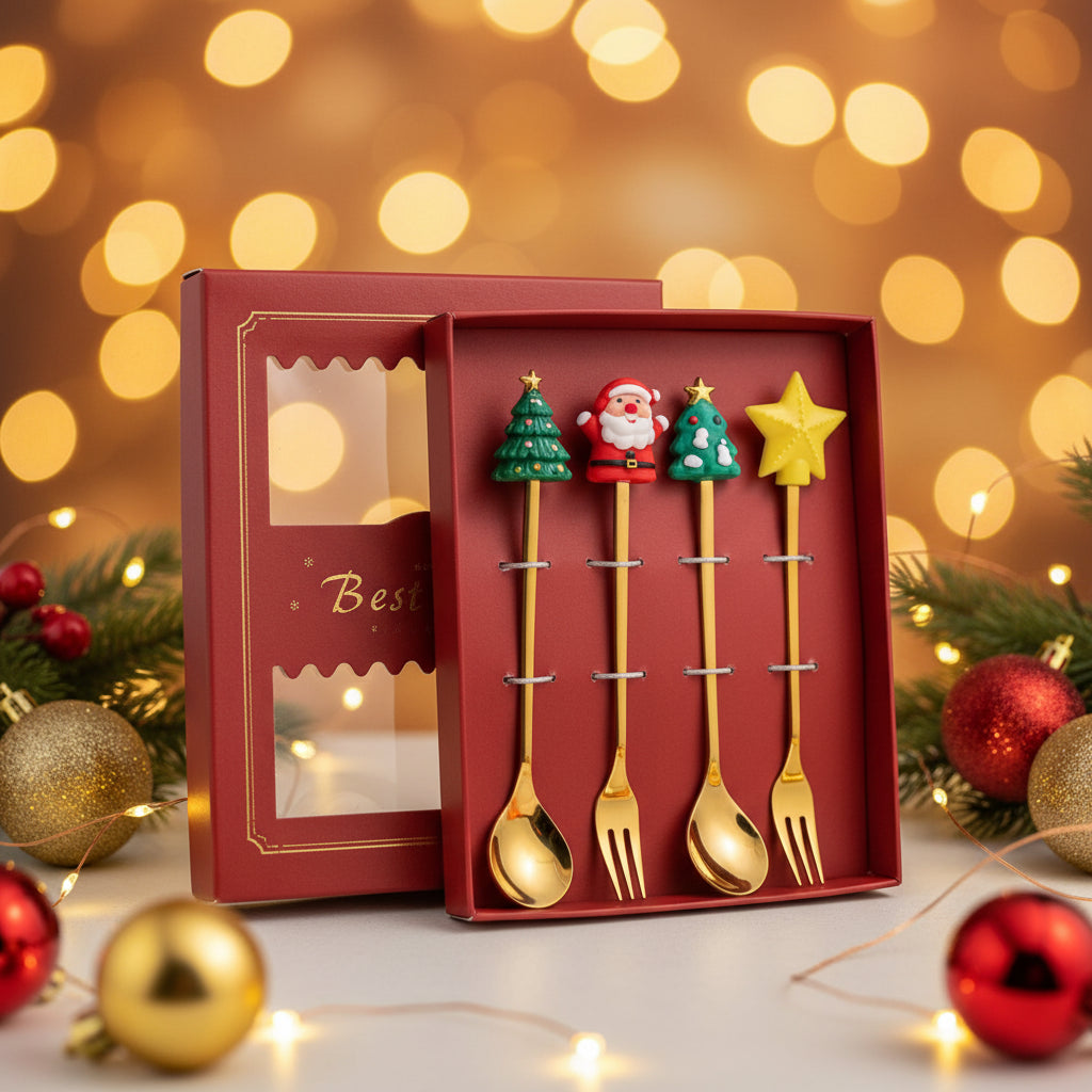 4pcs Christmas Cutlery Set - Forks & Spoons