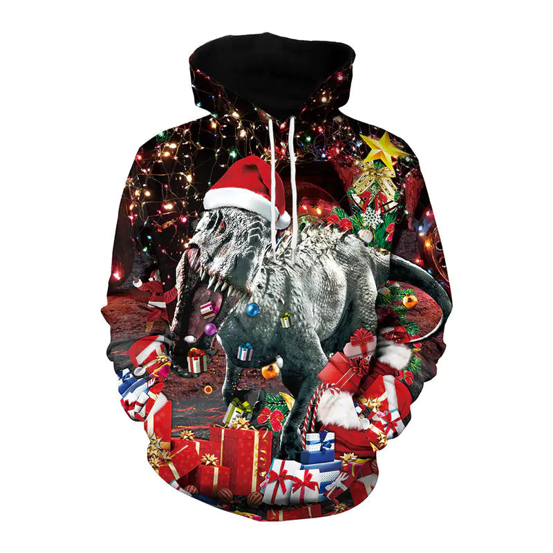 Elk Christmas Couple Hooded Sweater Print