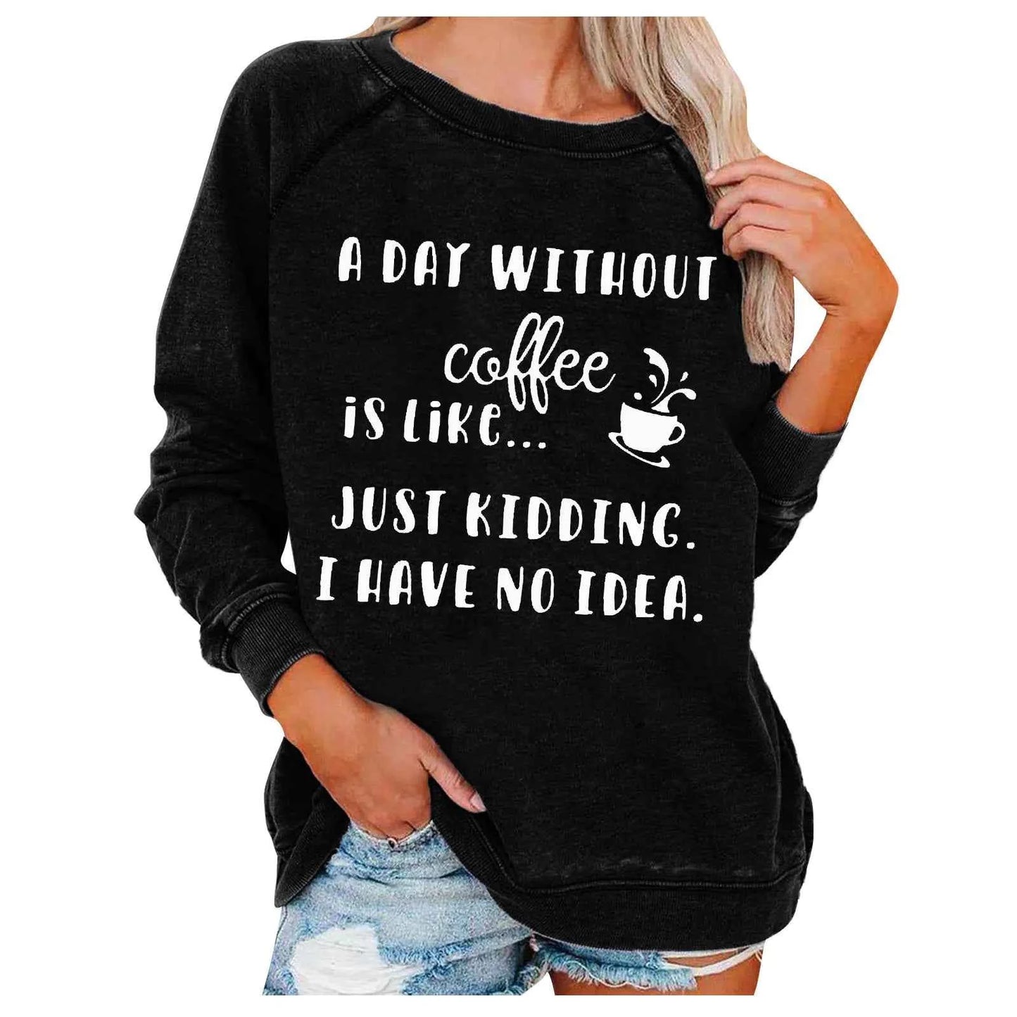 Coffee Personality Letter Print Sweatshirt for Women