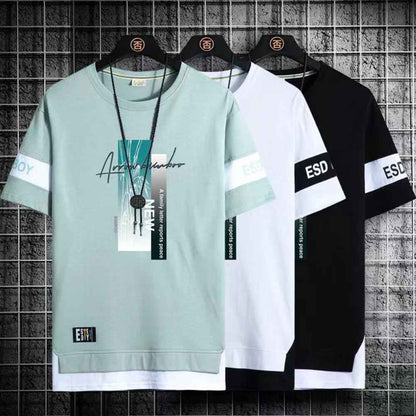 Men's Short Sleeve Printed Letter O-Neck Casual T-Shirt