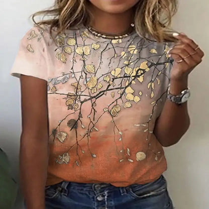 3D Floral Print Women's Short Sleeve T-Shirt