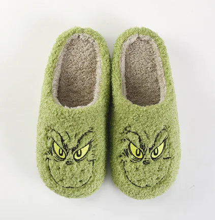 Cozy Grinch-Inspired Winter Cotton Slippers for Couples