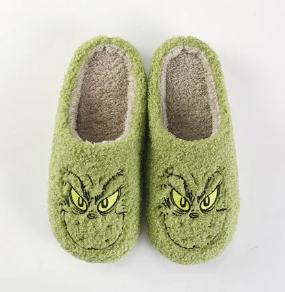 Cozy Grinch-Inspired Winter Cotton Slippers for Couples