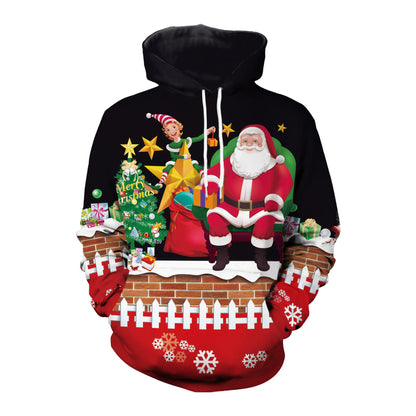 Elk Christmas Couple Hooded Sweater Print