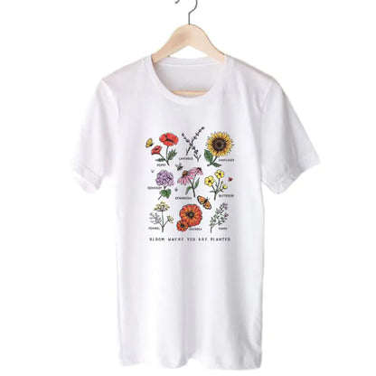 Women's Short Sleeve T-Shirt with Sunflower Print