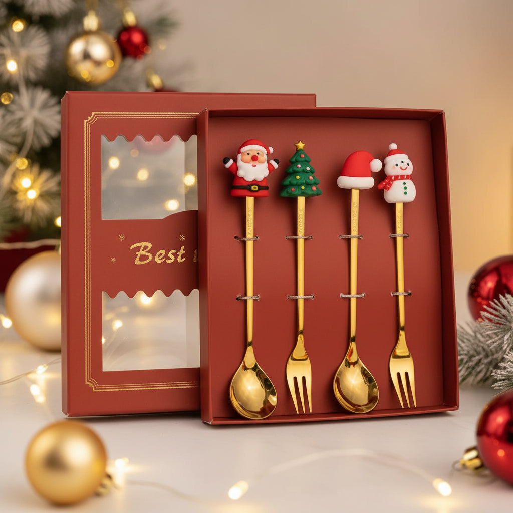 4pcs Christmas Cutlery Set - Forks & Spoons