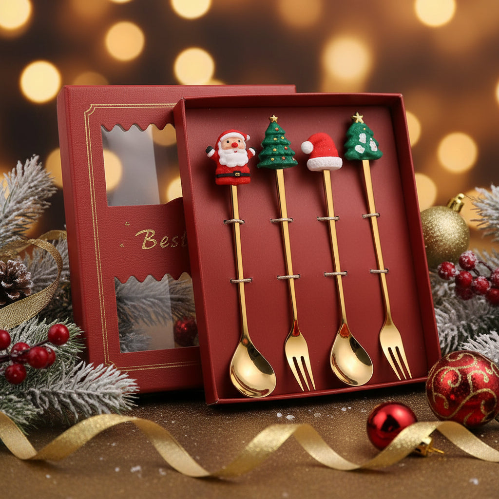 4pcs Christmas Cutlery Set - Forks & Spoons