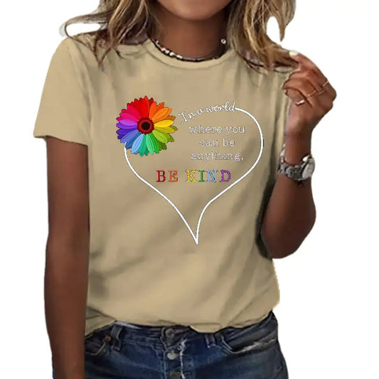 Summer Women's Short Sleeve T-shirt with Love Letter Print
