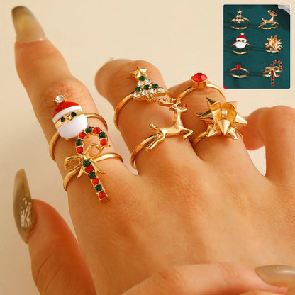 Festive Charm: 6-Piece Santa Claus Reindeer Christmas Rings Set