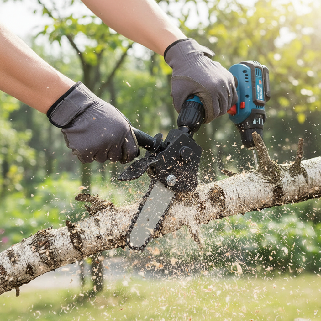 Electric Drill to Chainsaw Conversion Attachment