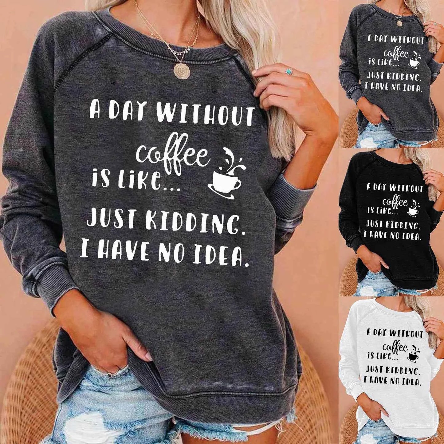 Coffee Personality Letter Print Sweatshirt for Women