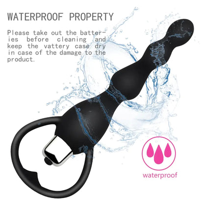 Vibrating Silicone Anal Plug with Beads for Massage