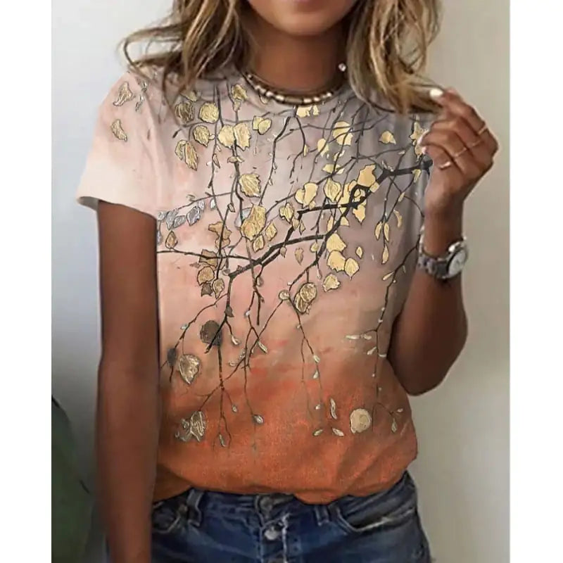 3D Floral Print Women's Short Sleeve T-Shirt