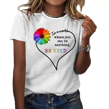 Summer Women's Short Sleeve T-shirt with Love Letter Print