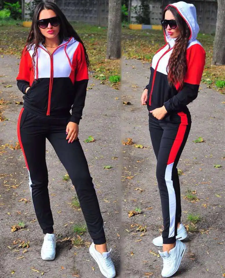 2025 Women's Color Block Hooded Knit Tracksuit Set