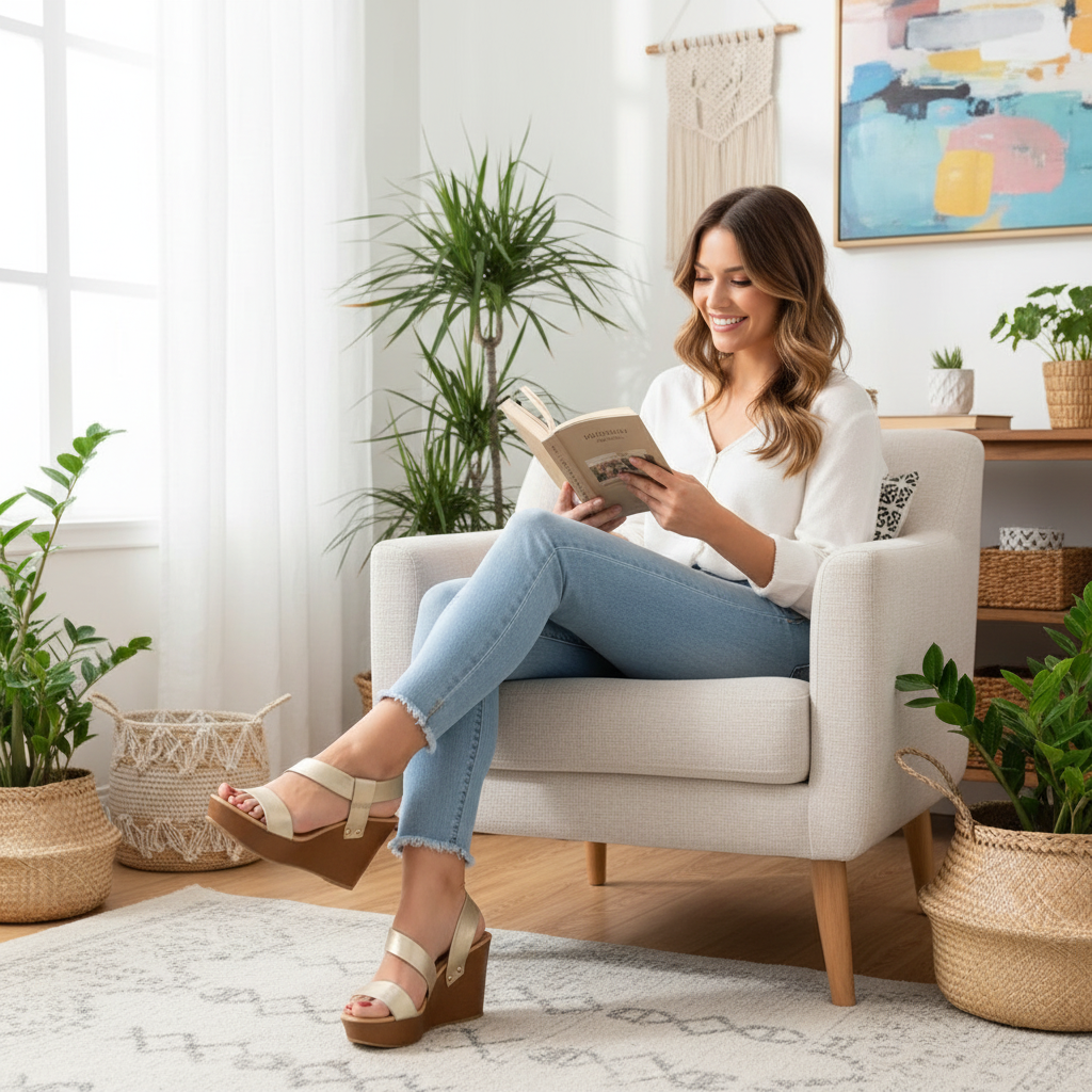 Női nyári casual slip-on wedge magassarkú cipők