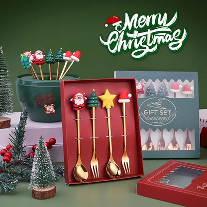 4pcs Christmas Cutlery Set - Forks & Spoons
