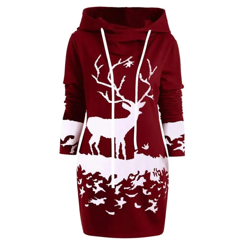 Reindeer Digital Print Christmas Hoodie Dress