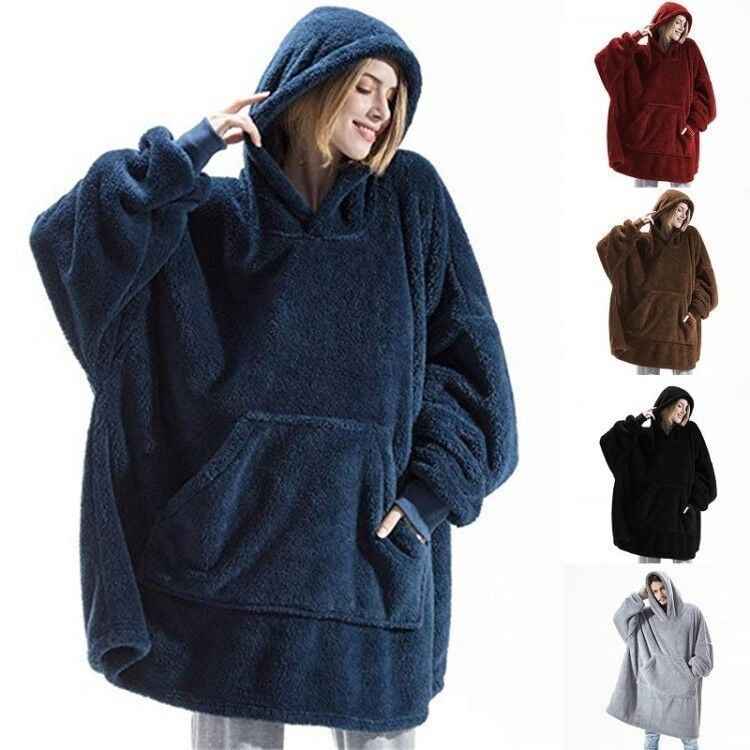 Comfortable Double-Sided Fleece Hoodie with Big Pocket
