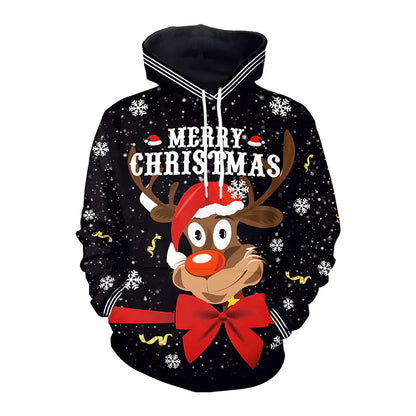 Elk Christmas Couple Hooded Sweater Print