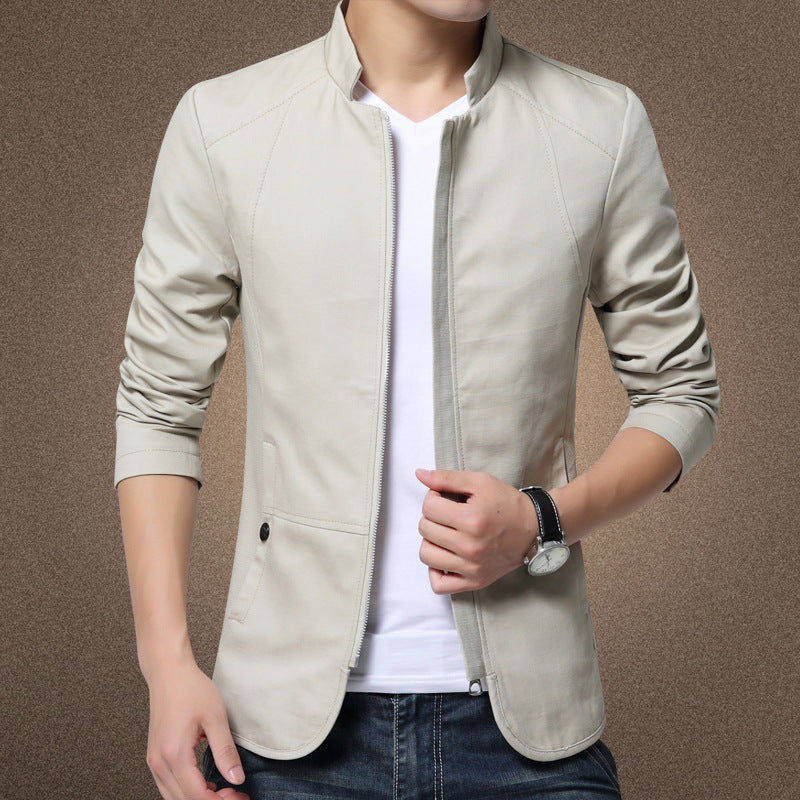 Men's Casual Slim Fit Cotton Jacket with Stand Collar