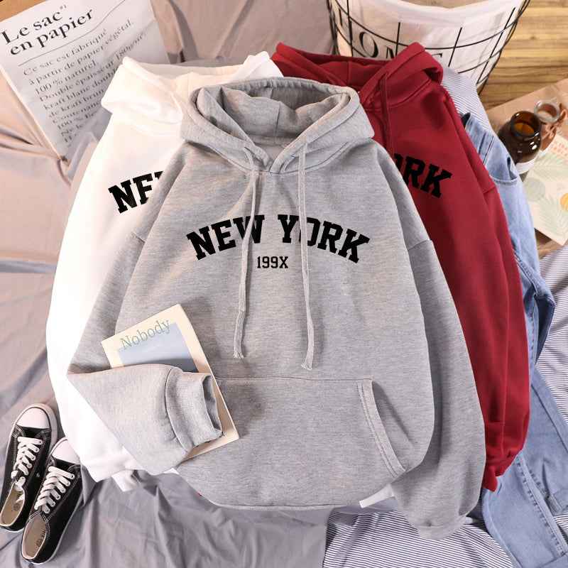 Women's Velvet Hoodies with New York Print for Autumn