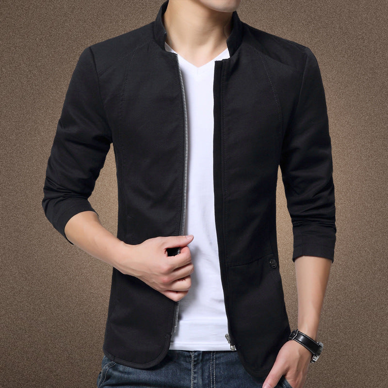 Men's Casual Slim Fit Cotton Jacket with Stand Collar