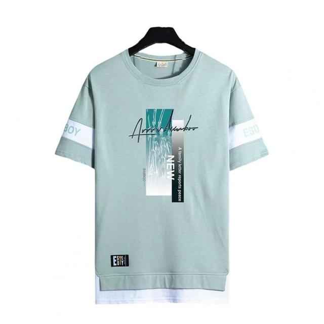 Men's Short Sleeve Printed Letter O-Neck Casual T-Shirt